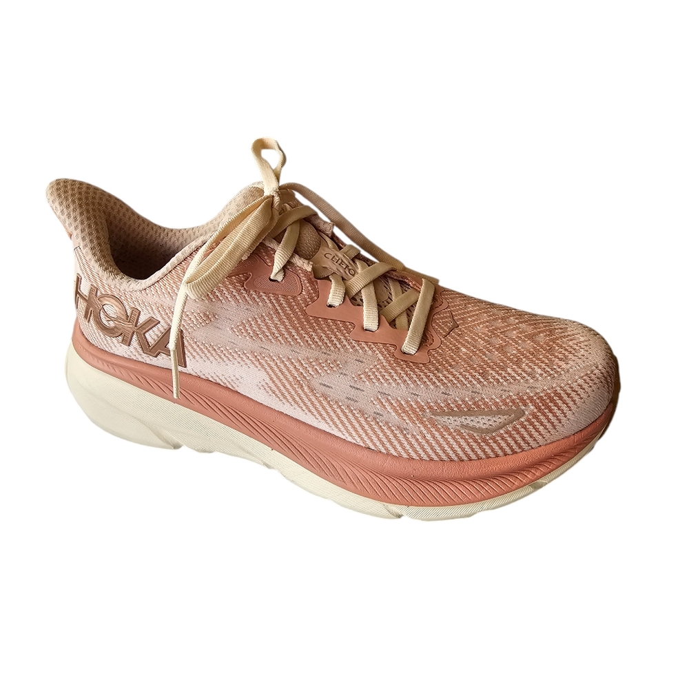 Hoka Clifton 9 Size 8 Women Run Walk Sneaker Pink Sandstone Cream - Picture 1 of 9